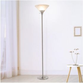 75.5" Brushed Silver Metal Torch Floor Lamp with Marble Glass Shade