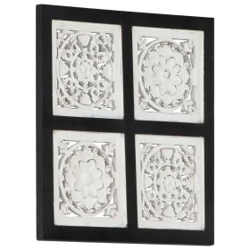 Hand-Carved Wall Panel MDF 15.7"x15.7"x0.6" Black and White