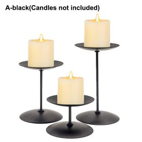 3Pcs Metal Candle Holders Iron Pillar Candle Plate Candle Stand Candlestick Table Centerpieces Wedding Party Festival Home Decor (Color: A-black, Ships From: CN)