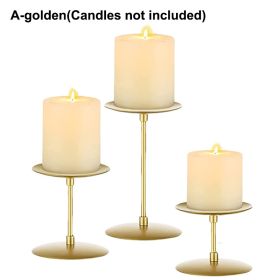 3Pcs Metal Candle Holders Iron Pillar Candle Plate Candle Stand Candlestick Table Centerpieces Wedding Party Festival Home Decor (Color: A-golden, Ships From: CN)